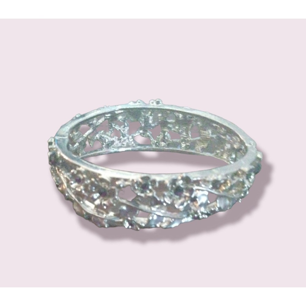 Thick Silvertone Hinged Bangle Bracelet - image 8